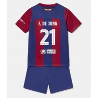 Stroje piłkarskie Barcelona Frenkie de Jong #21 Koszulka Podstawowej dla dzieci 2023-24 Krótki Rękaw (+ szorty)